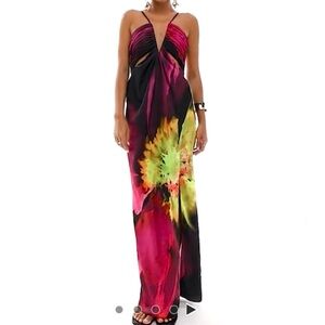 revolve x asos Black & Pink Floral Slip Dress with Green Accent pleated bust 12